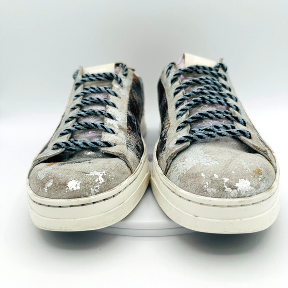 P448 John Wasabi Low Top Sneaker Size 38 US 7.5 Leather Python Silver Distressed - Picture 2 of 10
